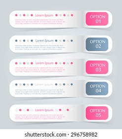 Business infographics tabs template for presentation, education, web design, banner, brochure, flyer. Pink and grey colors. Vector illustration.