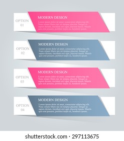 Business infographics tabs template for presentation, education, web design, banner, brochure, flyer. Pink and grey colors. Vector illustration.