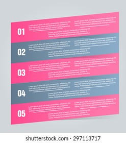 Business infographics tabs template for presentation, education, web design, banner, brochure, flyer. Pink and grey colors. Vector illustration.