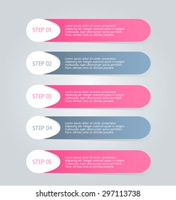 Business infographics tabs template for presentation, education, web design, banner, brochure, flyer. Pink and grey colors. Vector illustration.