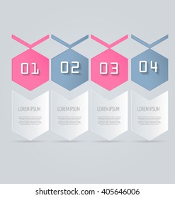 Business infographics tabs template for presentation, education, web design, banner, brochure, flyer. Pink and grey colors. Vector illustration.
