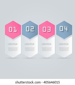 Business infographics tabs template for presentation, education, web design, banner, brochure, flyer. Pink and grey colors. Vector illustration.