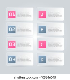 Business infographics tabs template for presentation, education, web design, banner, brochure, flyer. Pink and grey colors. Vector illustration.