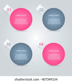Business infographics tabs template for presentation, education, web design, banner, brochure, flyer. Pink and grey colors. Vector illustration