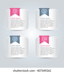 Business infographics tabs template for presentation, education, web design, banner, brochure, flyer. Pink and grey colors. Vector illustration