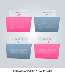 Business infographics tabs template for presentation, education, web design, banner, brochure, flyer. Pink and grey colors. Vector illustration.
