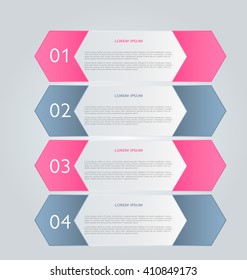 Business infographics tabs template for presentation, education, web design, banner, brochure, flyer. Pink and grey colors. Vector illustration.