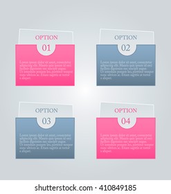 Business infographics tabs template for presentation, education, web design, banner, brochure, flyer. Pink and grey colors. Vector illustration.