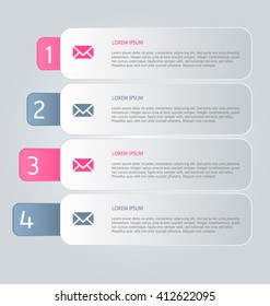 Business infographics tabs template for presentation, education, web design, banner, brochure, flyer. Pink and grey colors. Vector illustration.
