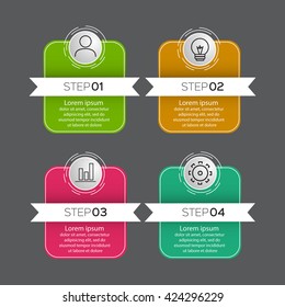 Business infographics tabs template for presentation, education, web design, banner, brochure, flyer. Pink and grey colors. Vector illustration.