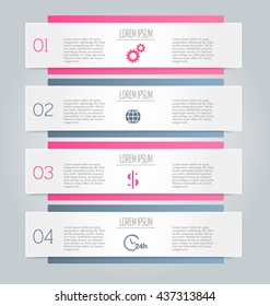 Business infographics tabs template for presentation, education, web design, banner, brochure, flyer. Pink and grey colors. Vector illustration.