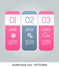 Business infographics tabs template for presentation, education, web design, banner, brochure, flyer. Pink and grey colors. Vector illustration.