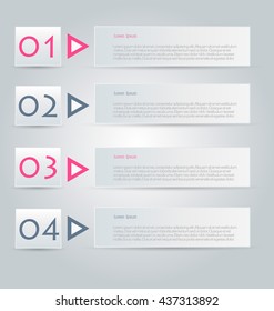 Business infographics tabs template for presentation, education, web design, banner, brochure, flyer. Pink and grey colors. Vector illustration.