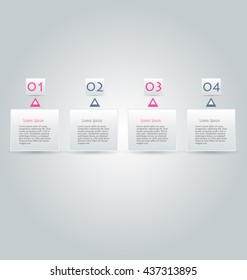 Business infographics tabs template for presentation, education, web design, banner, brochure, flyer. Pink and grey colors. Vector illustration.