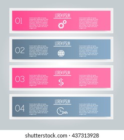 Business infographics tabs template for presentation, education, web design, banner, brochure, flyer. Pink and grey colors. Vector illustration.