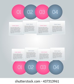 Business infographics tabs template for presentation, education, web design, banner, brochure, flyer. Pink and grey colors. Vector illustration.