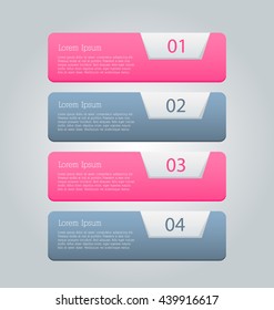 Business infographics tabs template for presentation, education, web design, banner, brochure, flyer. Pink and grey colors. Vector illustration