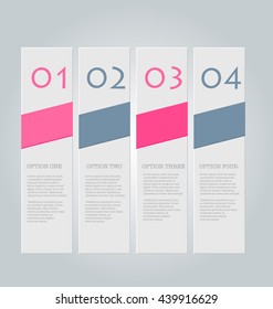 Business infographics tabs template for presentation, education, web design, banner, brochure, flyer. Pink and grey colors. Vector illustration