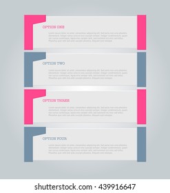 Business infographics tabs template for presentation, education, web design, banner, brochure, flyer. Pink and grey colors. Vector illustration