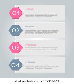 Business infographics tabs template for presentation, education, web design, banner, brochure, flyer. Pink and grey colors. Vector illustration
