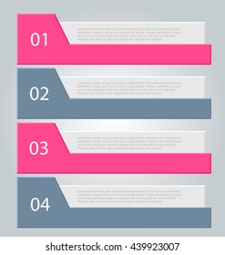 Business infographics tabs template for presentation, education, web design, banner, brochure, flyer. Pink and grey colors. Vector illustration