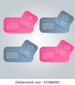 Business infographics tabs template for presentation, education, web design, banner, brochure, flyer. Pink and grey colors. Vector illustration.