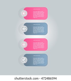 Business infographics tabs template for presentation, education, web design, banner, brochure, flyer. Pink and grey colors. Vector illustration.