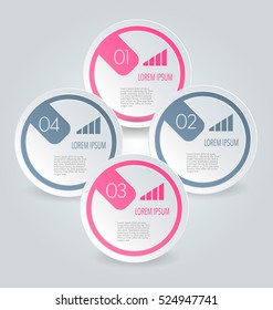 Business infographics tabs template for presentation, education, web design, banner, brochure, flyer. Pink and grey colors. Vector illustration.