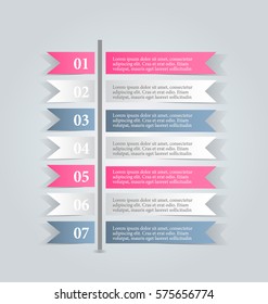 Business infographics tabs template for presentation, education, web design, banner, brochure, flyer. Pink and grey colors. Vector illustration.