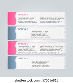 Business infographics tabs template for presentation, education, web design, banner, brochure, flyer. Pink and grey colors. Vector illustration.