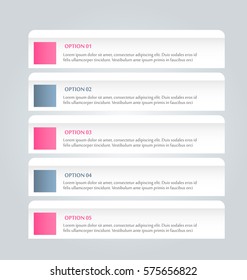 Business infographics tabs template for presentation, education, web design, banner, brochure, flyer. Pink and grey colors. Vector illustration.