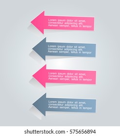 Business infographics tabs template for presentation, education, web design, banner, brochure, flyer. Pink and grey colors. Vector illustration.
