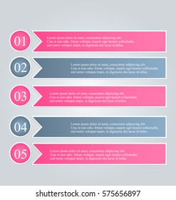 Business infographics tabs template for presentation, education, web design, banner, brochure, flyer. Pink and grey colors. Vector illustration.