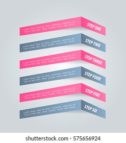 Business infographics tabs template for presentation, education, web design, banner, brochure, flyer. Pink and grey colors. Vector illustration.