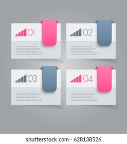 Business infographics tabs template for presentation, education, web design, banner, brochure, flyer. Pink and grey colors. Vector illustration