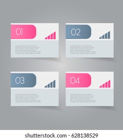 Business infographics tabs template for presentation, education, web design, banner, brochure, flyer. Pink and grey colors. Vector illustration