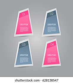 Business infographics tabs template for presentation, education, web design, banner, brochure, flyer. Pink and grey colors. Vector illustration