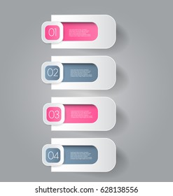 Business infographics tabs template for presentation, education, web design, banner, brochure, flyer. Pink and grey colors. Vector illustration