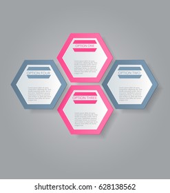 Business infographics tabs template for presentation, education, web design, banner, brochure, flyer. Pink and grey colors. Vector illustration