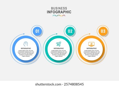 business infographics template with 3 circles on timeline diagram for presentation