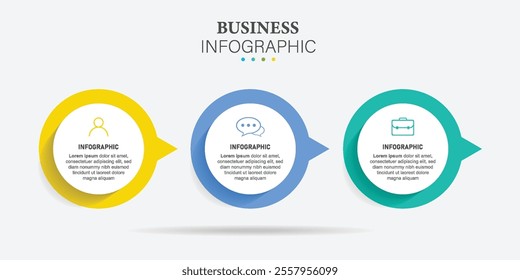 Business Infographics template with 3 steps, circles, options and marketing icons. Vector linear infographic elements.