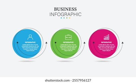 Business Infographics template with 3 steps, circles, options and marketing icons. Vector linear infographic elements.