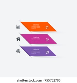 Business infographics template 3 steps square. Data and information visualization. Dynamic infographics stylish geometric. element for design business invitations, gift cards, flyers and brochures