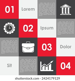 Business infographics template with 4 elements, steps, options, parts or processes. Isolated on white background.