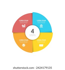 Plantilla de infografía empresarial con 4 elementos, pasos, opciones, partes o procesos. Aislado sobre fondo blanco.