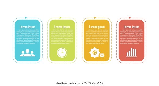 Business infographics template with 4 elements, steps, options, parts or processes. Isolated on white background.