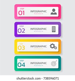 Business Infographics template 4 options or steps with rectangle banner,can be used for workflow layout, diagram, website, corporate report, advertising, marketing.vector illustration