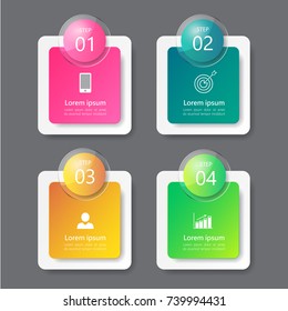 Business Infographics template 4 options or steps with square banner,can be used for workflow layout, diagram, website, corporate report, advertising, marketing. vector illustration