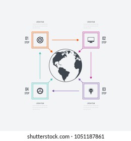 Business infographics template 4 steps square. Data and information visualization. Dynamic infographics stylish geometric. element for design business invitations, gift cards, flyers and brochures