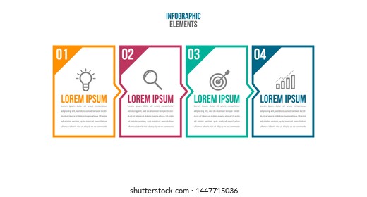 Business Infographics template with 4 steps, options or data. Vector linear infographic four elements for presentations, workflow layout, infographic, banner, process diagram, flow chart.